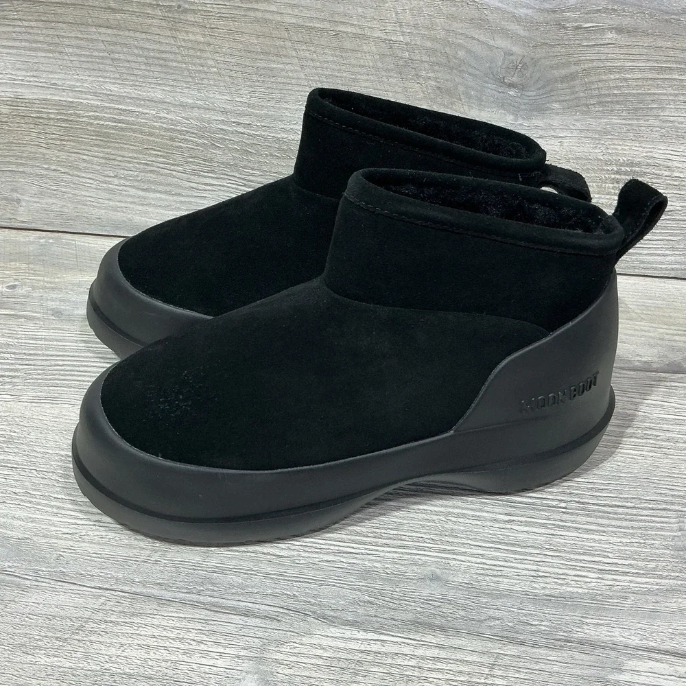 Moon Boot Luna Womens Low Suede Snow Boots Size 8 US Black Slip On